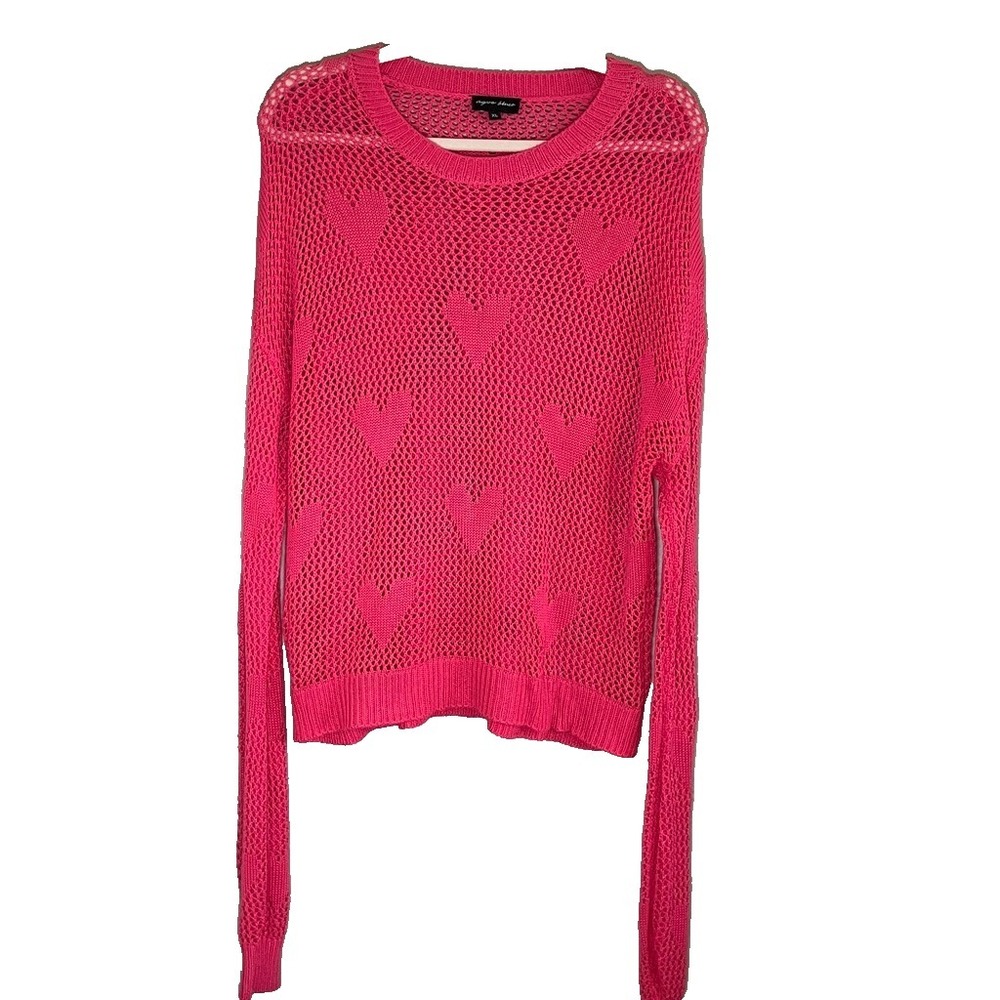 Colorful Heart Mesh Knit Sweater Pink XL Feminine Love Coquette Preppy Chic 90s
